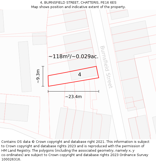 4, BURNSFIELD STREET, CHATTERIS, PE16 6ES: Plot and title map