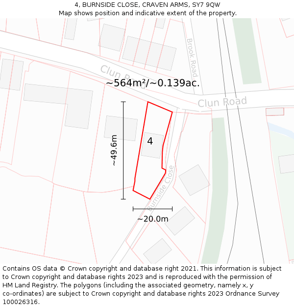 4, BURNSIDE CLOSE, CRAVEN ARMS, SY7 9QW: Plot and title map