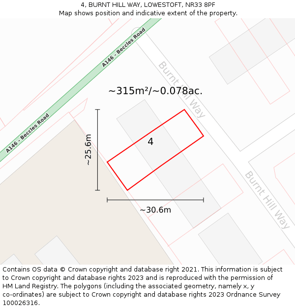4, BURNT HILL WAY, LOWESTOFT, NR33 8PF: Plot and title map