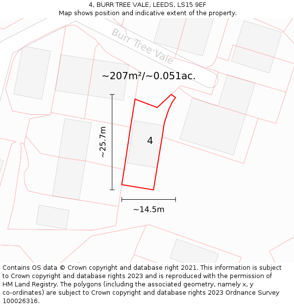 4, BURR TREE VALE, LEEDS, LS15 9EF: Plot and title map