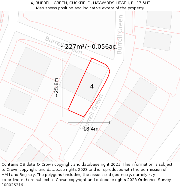 4, BURRELL GREEN, CUCKFIELD, HAYWARDS HEATH, RH17 5HT: Plot and title map