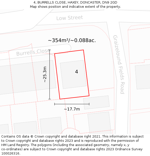 4, BURRELLS CLOSE, HAXEY, DONCASTER, DN9 2GD: Plot and title map