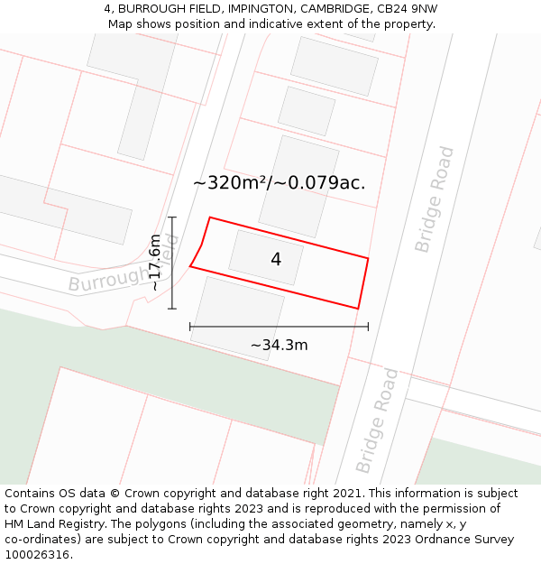 4, BURROUGH FIELD, IMPINGTON, CAMBRIDGE, CB24 9NW: Plot and title map
