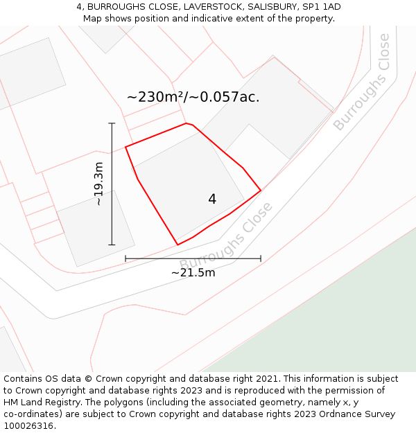 4, BURROUGHS CLOSE, LAVERSTOCK, SALISBURY, SP1 1AD: Plot and title map