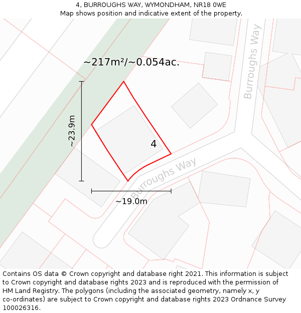 4, BURROUGHS WAY, WYMONDHAM, NR18 0WE: Plot and title map