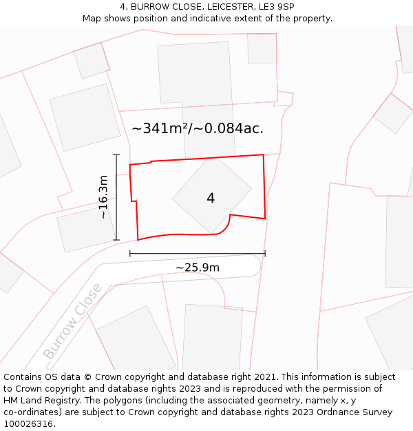 4, BURROW CLOSE, LEICESTER, LE3 9SP: Plot and title map