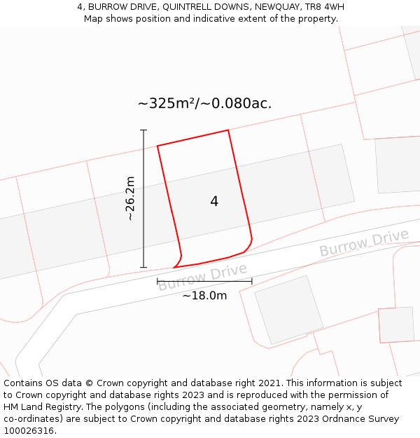 4, BURROW DRIVE, QUINTRELL DOWNS, NEWQUAY, TR8 4WH: Plot and title map