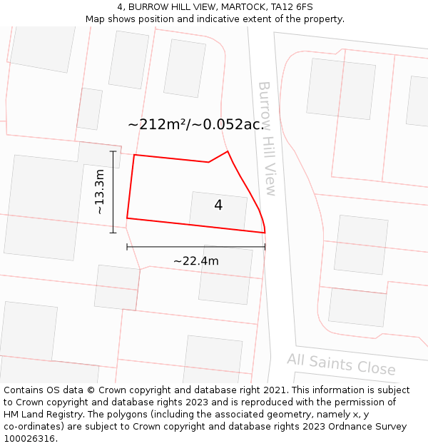4, BURROW HILL VIEW, MARTOCK, TA12 6FS: Plot and title map