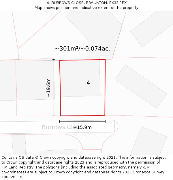 4, BURROWS CLOSE, BRAUNTON, EX33 1EX: Plot and title map