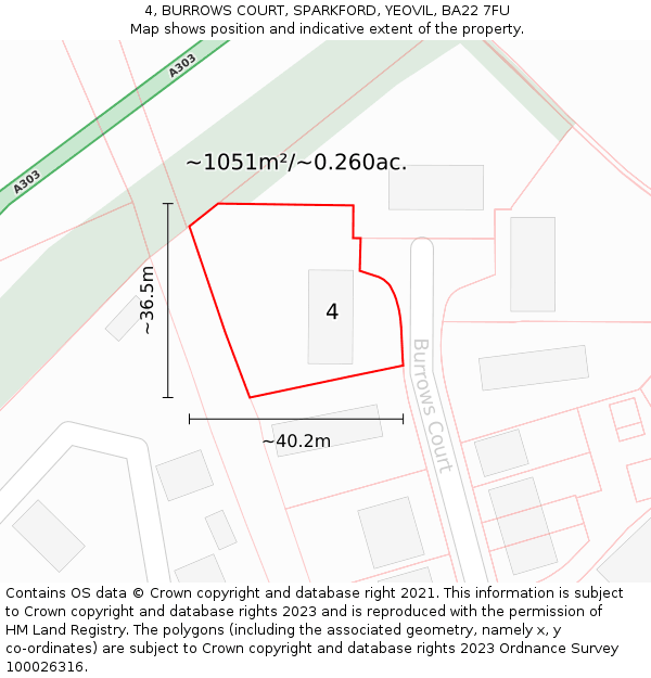 4, BURROWS COURT, SPARKFORD, YEOVIL, BA22 7FU: Plot and title map