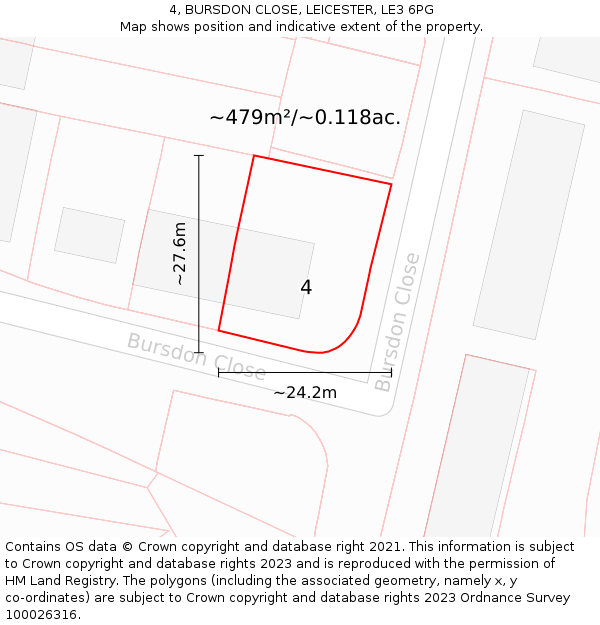 4, BURSDON CLOSE, LEICESTER, LE3 6PG: Plot and title map