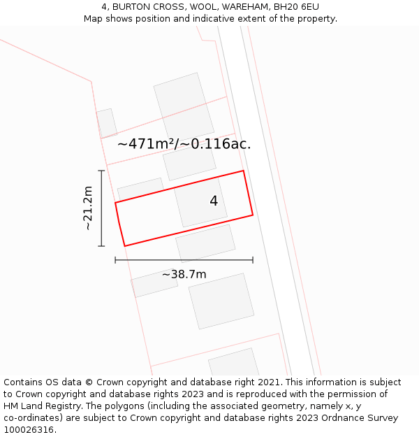 4, BURTON CROSS, WOOL, WAREHAM, BH20 6EU: Plot and title map