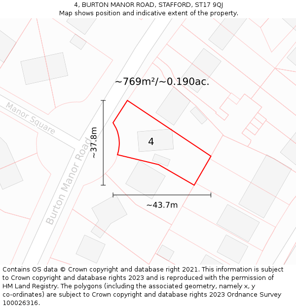 4, BURTON MANOR ROAD, STAFFORD, ST17 9QJ: Plot and title map