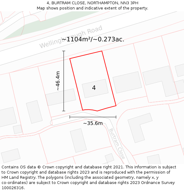 4, BURTRAM CLOSE, NORTHAMPTON, NN3 3PH: Plot and title map