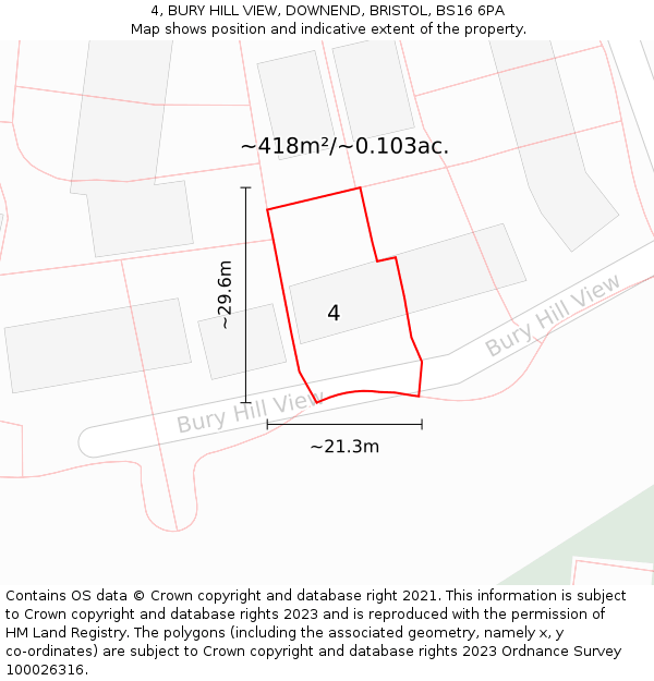 4, BURY HILL VIEW, DOWNEND, BRISTOL, BS16 6PA: Plot and title map