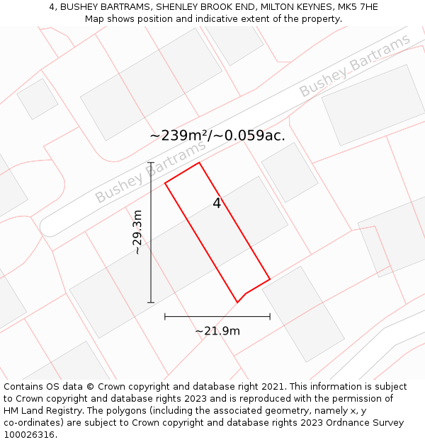 4, BUSHEY BARTRAMS, SHENLEY BROOK END, MILTON KEYNES, MK5 7HE: Plot and title map