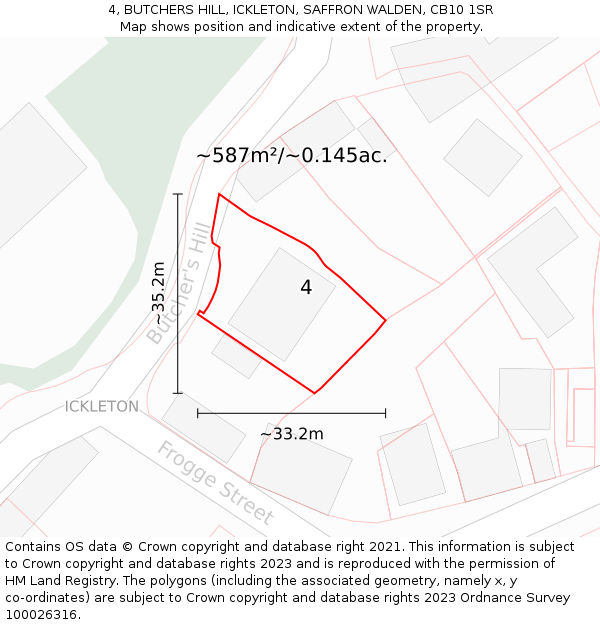 4, BUTCHERS HILL, ICKLETON, SAFFRON WALDEN, CB10 1SR: Plot and title map