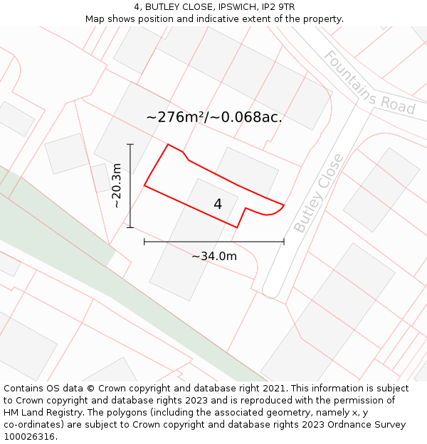 4, BUTLEY CLOSE, IPSWICH, IP2 9TR: Plot and title map