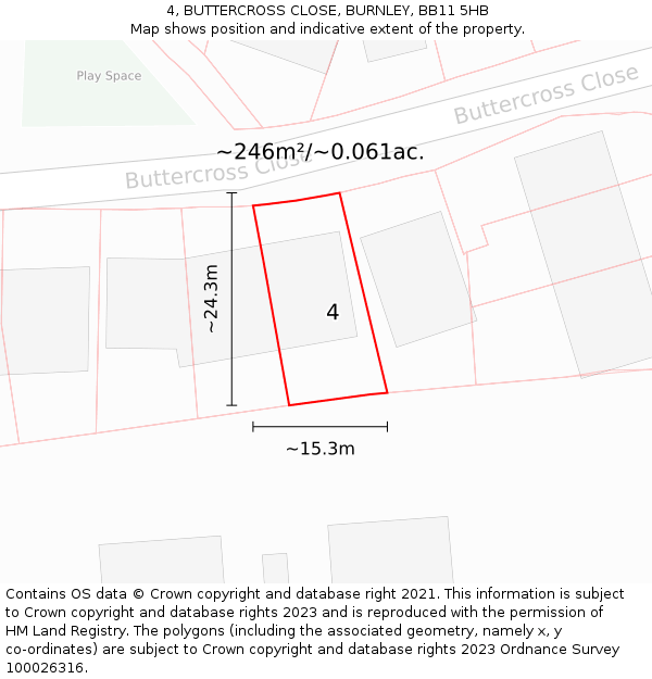 4, BUTTERCROSS CLOSE, BURNLEY, BB11 5HB: Plot and title map