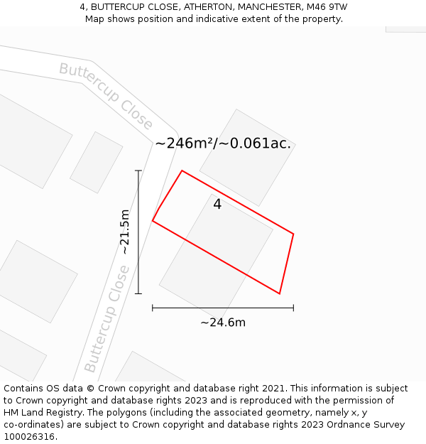 4, BUTTERCUP CLOSE, ATHERTON, MANCHESTER, M46 9TW: Plot and title map
