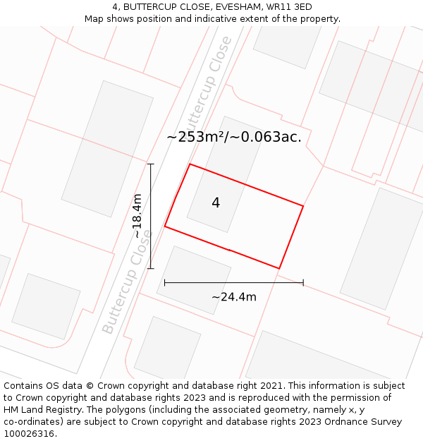 4, BUTTERCUP CLOSE, EVESHAM, WR11 3ED: Plot and title map