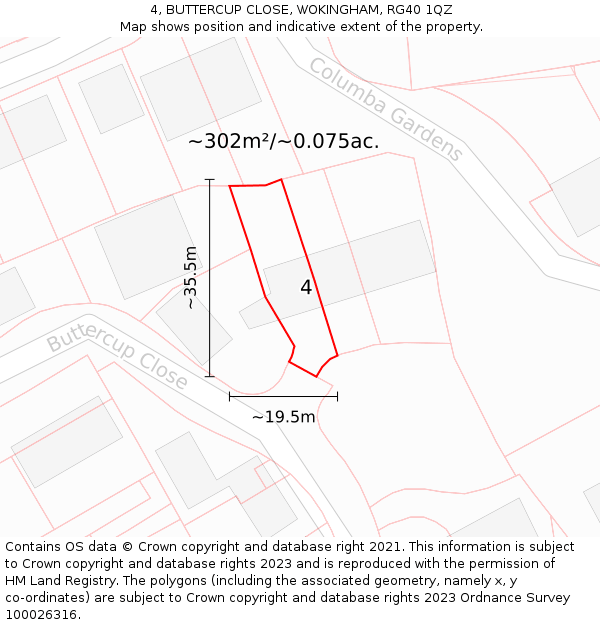 4, BUTTERCUP CLOSE, WOKINGHAM, RG40 1QZ: Plot and title map