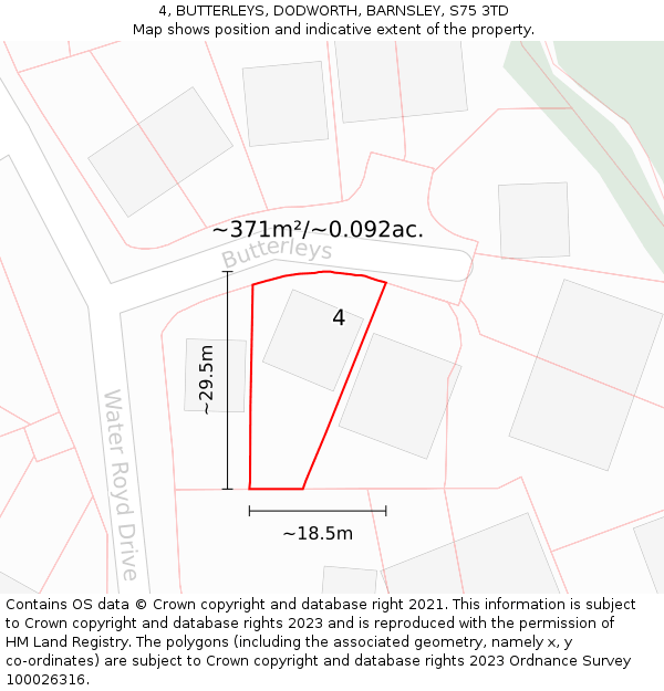 4, BUTTERLEYS, DODWORTH, BARNSLEY, S75 3TD: Plot and title map