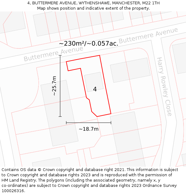 4, BUTTERMERE AVENUE, WYTHENSHAWE, MANCHESTER, M22 1TH: Plot and title map