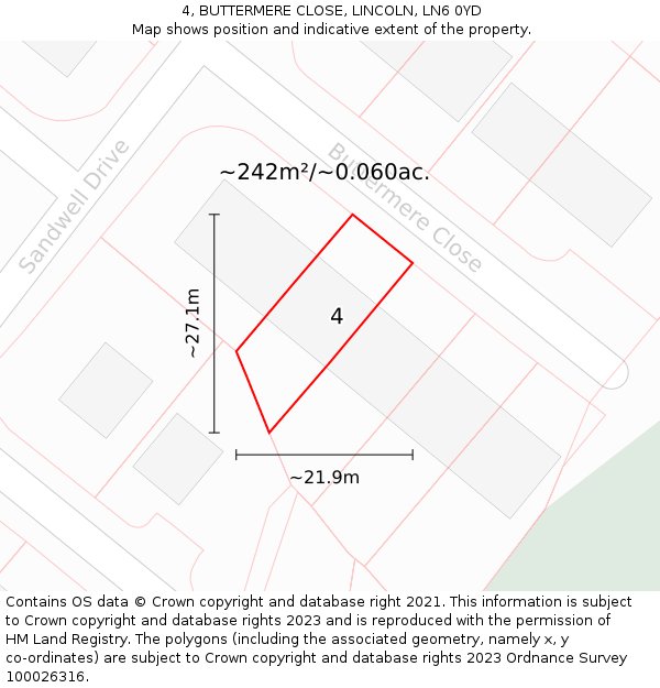 4, BUTTERMERE CLOSE, LINCOLN, LN6 0YD: Plot and title map
