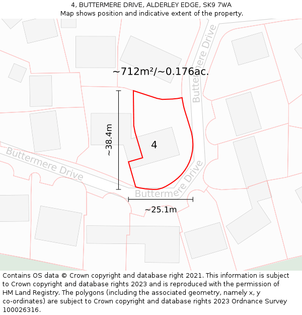 4, BUTTERMERE DRIVE, ALDERLEY EDGE, SK9 7WA: Plot and title map
