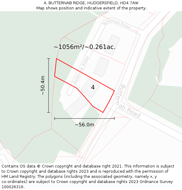 4, BUTTERNAB RIDGE, HUDDERSFIELD, HD4 7AW: Plot and title map
