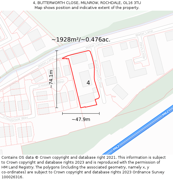 4, BUTTERWORTH CLOSE, MILNROW, ROCHDALE, OL16 3TU: Plot and title map