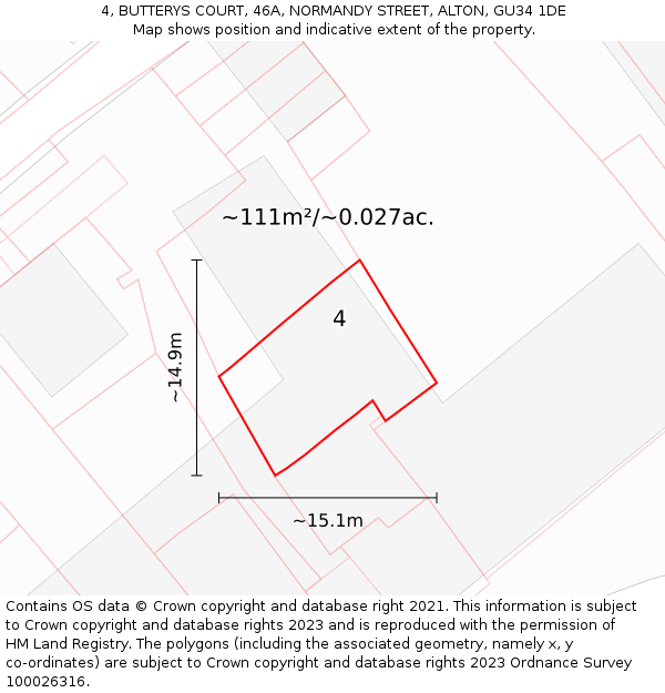 4, BUTTERYS COURT, 46A, NORMANDY STREET, ALTON, GU34 1DE: Plot and title map