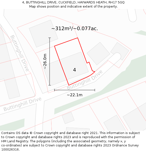 4, BUTTINGHILL DRIVE, CUCKFIELD, HAYWARDS HEATH, RH17 5GQ: Plot and title map