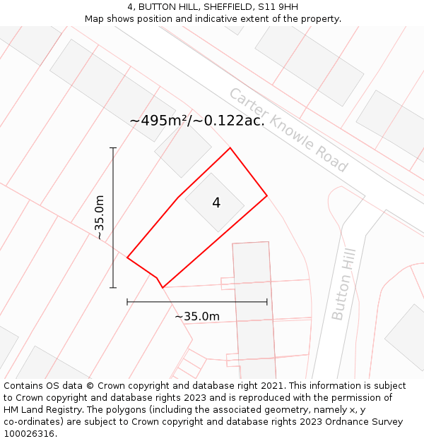 4, BUTTON HILL, SHEFFIELD, S11 9HH: Plot and title map