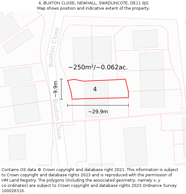 4, BUXTON CLOSE, NEWHALL, SWADLINCOTE, DE11 0JG: Plot and title map