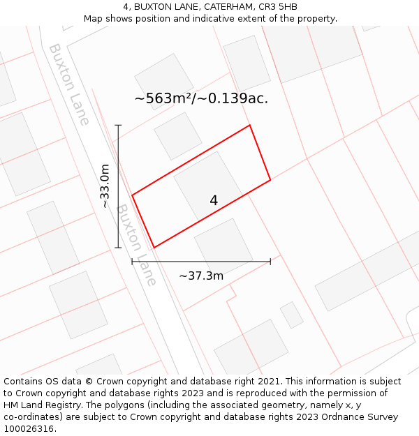 4, BUXTON LANE, CATERHAM, CR3 5HB: Plot and title map