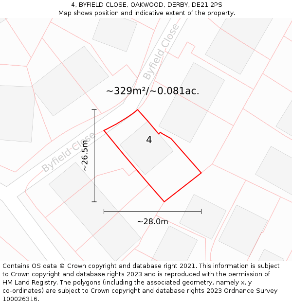 4, BYFIELD CLOSE, OAKWOOD, DERBY, DE21 2PS: Plot and title map