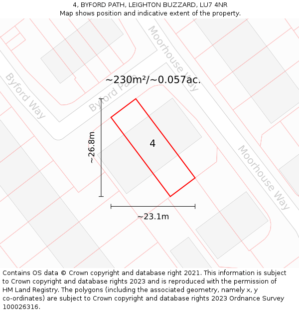 4, BYFORD PATH, LEIGHTON BUZZARD, LU7 4NR: Plot and title map