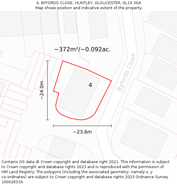 4, BYFORDS CLOSE, HUNTLEY, GLOUCESTER, GL19 3SA: Plot and title map
