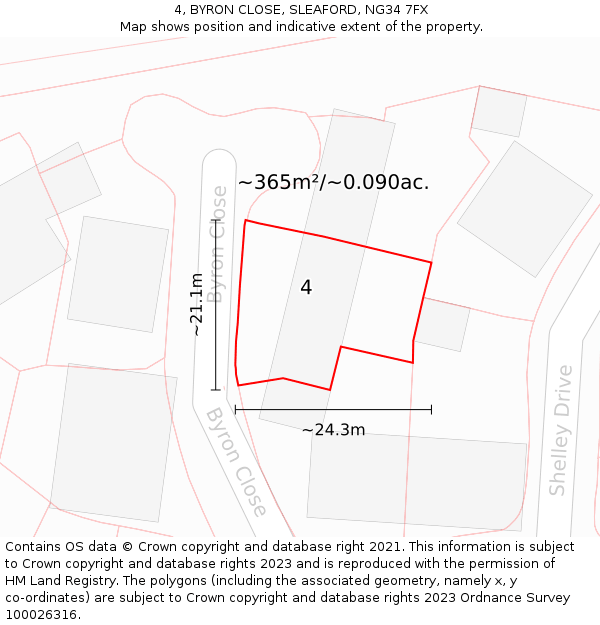 4, BYRON CLOSE, SLEAFORD, NG34 7FX: Plot and title map