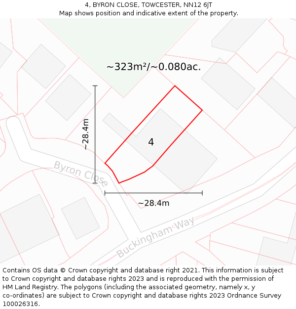 4, BYRON CLOSE, TOWCESTER, NN12 6JT: Plot and title map