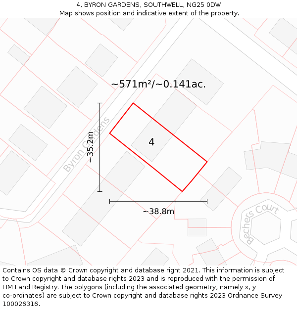 4, BYRON GARDENS, SOUTHWELL, NG25 0DW: Plot and title map