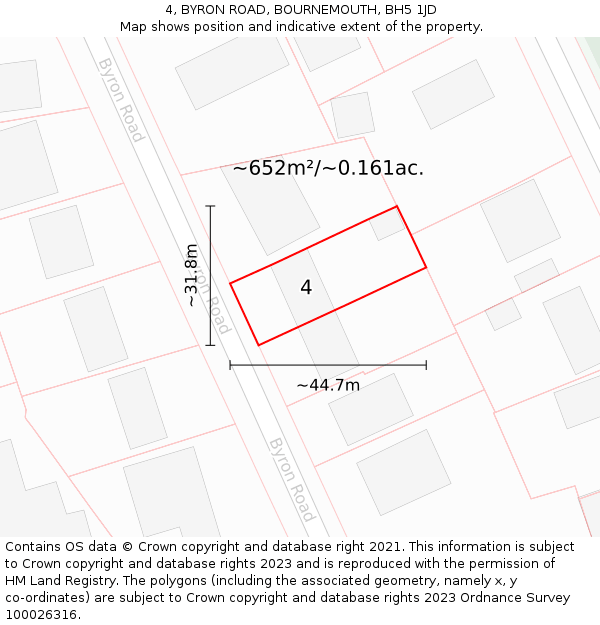 4, BYRON ROAD, BOURNEMOUTH, BH5 1JD: Plot and title map
