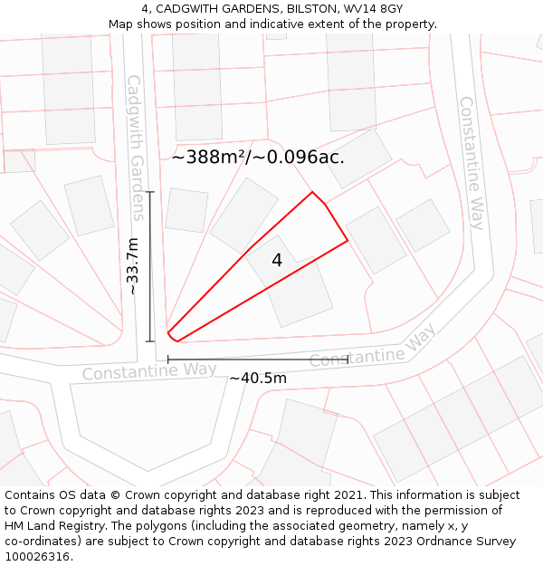 4, CADGWITH GARDENS, BILSTON, WV14 8GY: Plot and title map