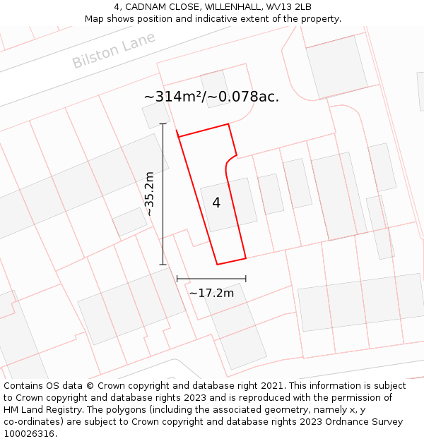 4, CADNAM CLOSE, WILLENHALL, WV13 2LB: Plot and title map