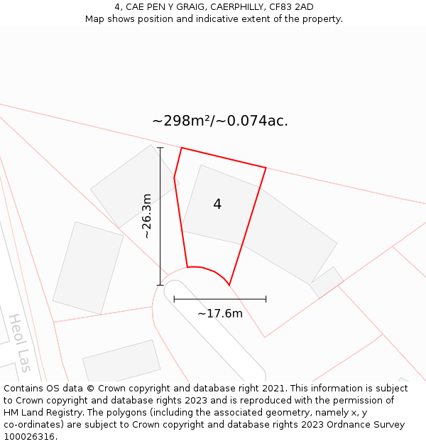 4, CAE PEN Y GRAIG, CAERPHILLY, CF83 2AD: Plot and title map