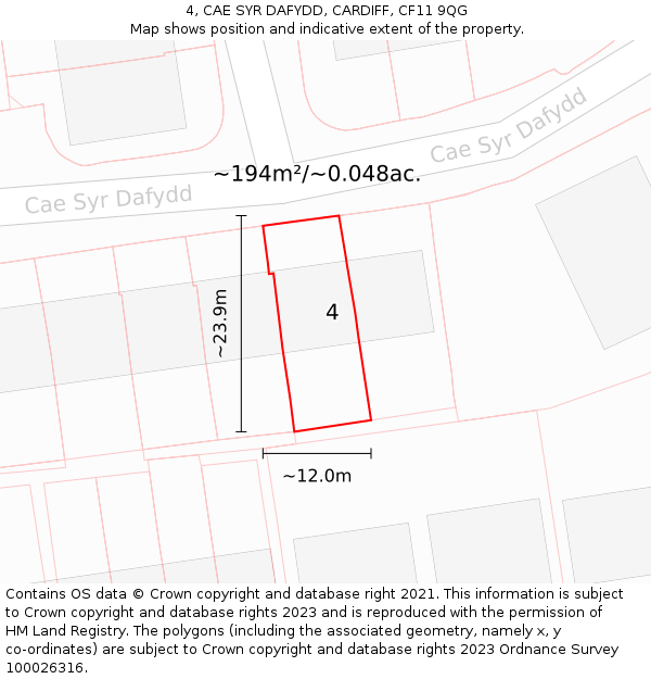4, CAE SYR DAFYDD, CARDIFF, CF11 9QG: Plot and title map