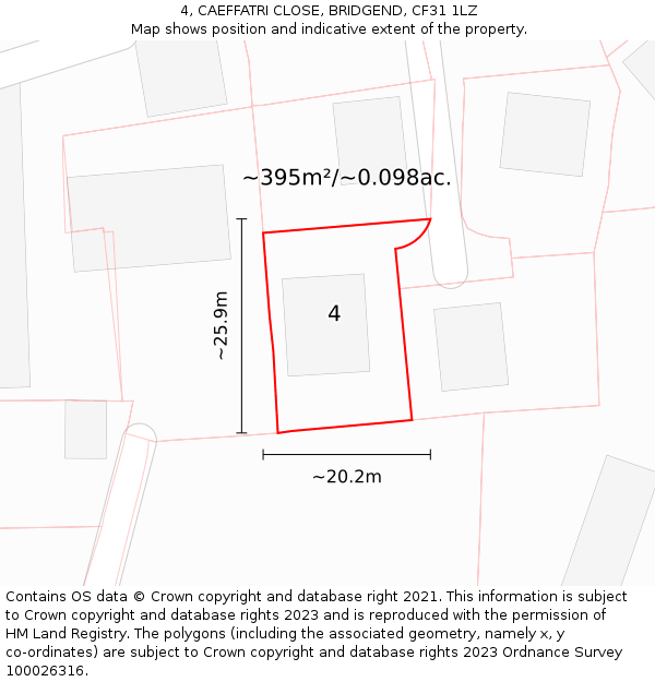 4, CAEFFATRI CLOSE, BRIDGEND, CF31 1LZ: Plot and title map