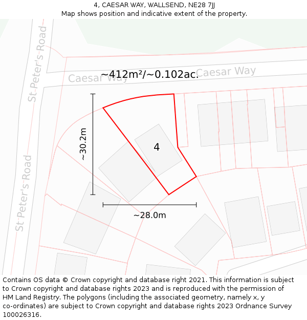 4, CAESAR WAY, WALLSEND, NE28 7JJ: Plot and title map